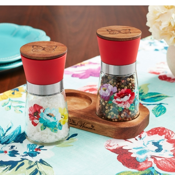 New 3 pc SALT & PEPPER grinders SET sweet romance PIONEER WOMAN brand new - Picture 5 of 6